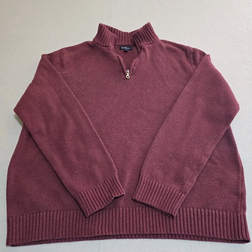 Croft & Barrow Men XXL Burgundy Sweater Quarter Zip Pullover Ribbed Cotton Blend